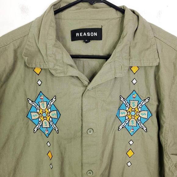 Reason Shirt Mens Large Camp Button Down Southwestern Aztex Granola Casual - Picture 2 of 9